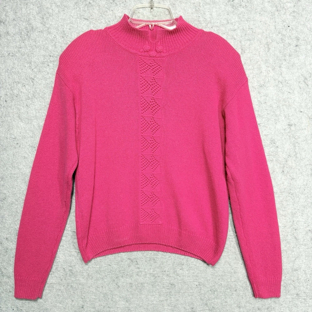 Angora Silk Pink Sweater Womens L Mock Neck Shoulder Pads Soft Knit Vintage